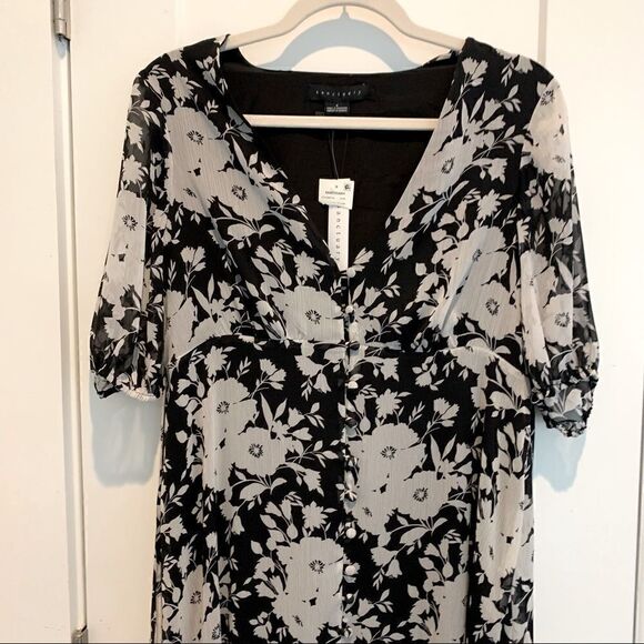 Sanctuary Florence Puff Sleeve V-Neck Maxi Dress 
Black Ivory Women’s Size 6 - Picture 12 of 12